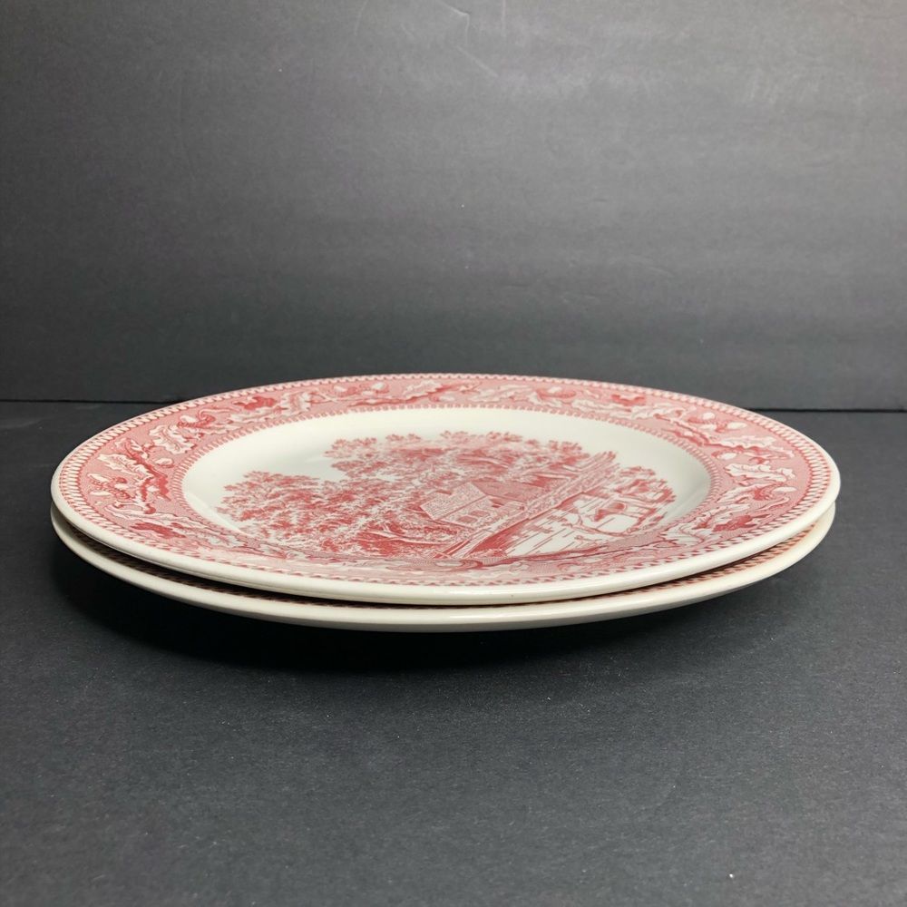 2 Vintage Royal Ironstone Memory Lane Red 10” Round Dinner Plates 1965 in EUC - Picture 4 of 9